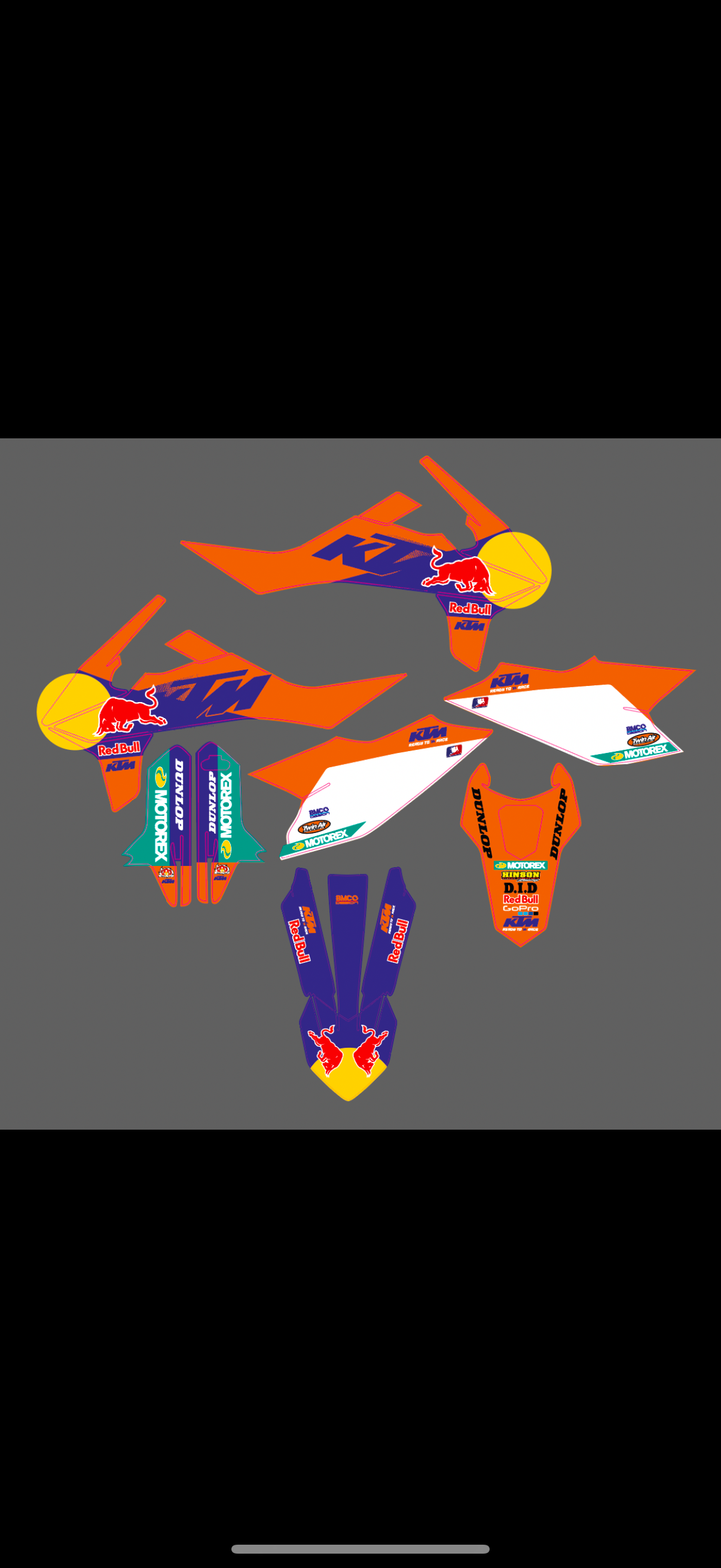 Kit deco 690 red Bull finition pailletée re impression des parties orange