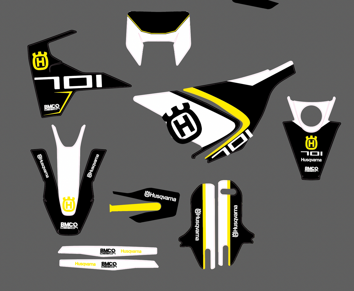 Kit deco 701 husqvarna noir jaune blanc